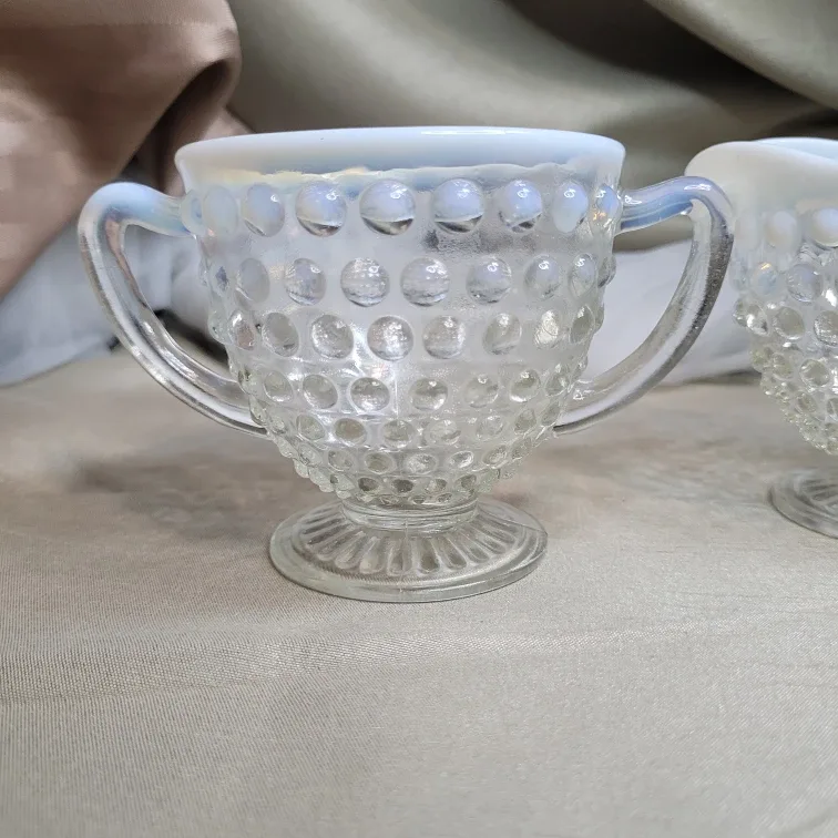 Vintage Anchor Hocking Moonstone Hobnail Cream and Sugar Set image indicator(5)