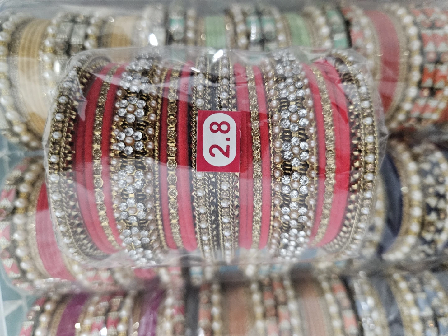Pink & Gold Indian Bangles - Size 2.8