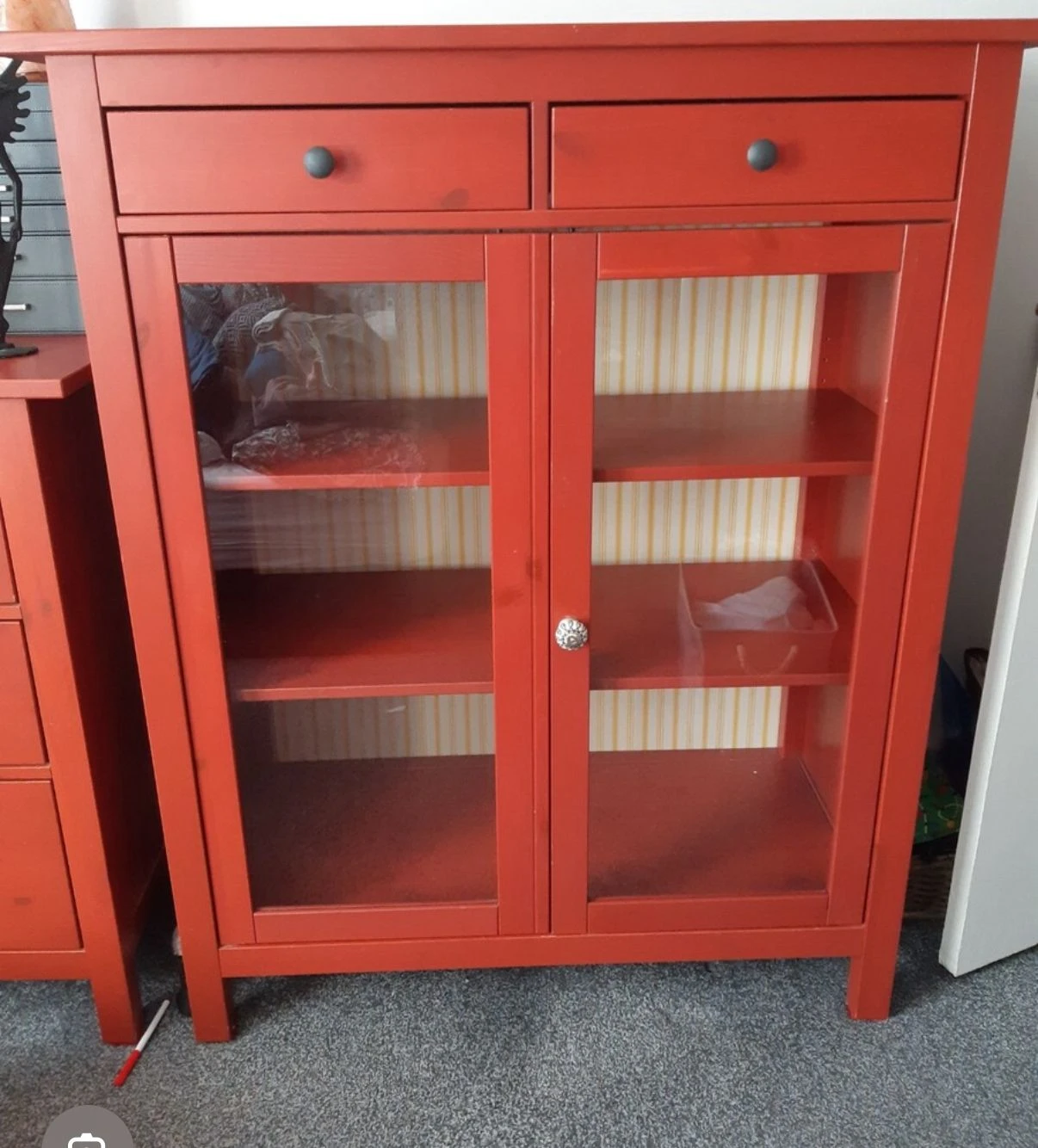 IKEA Red Cabinet with Glass Doors