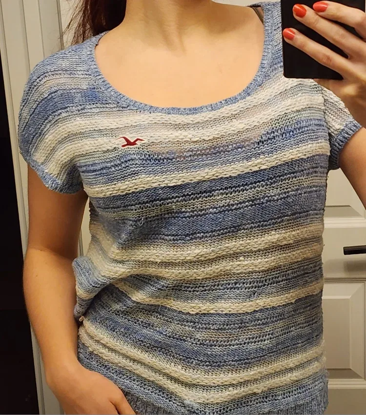 Hollister Blue & White Striped Knit Top fits Medium