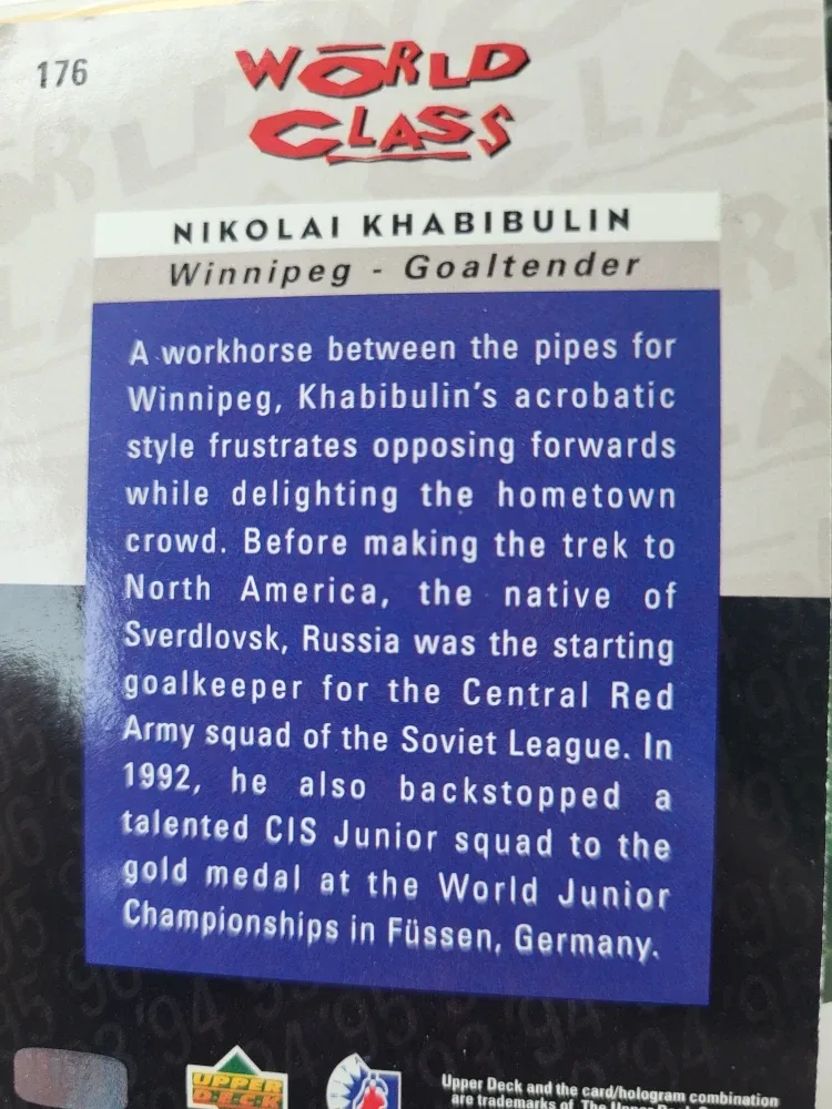 Nikolai Khabibulin Upper Deck Hockey Card image indicator(2)