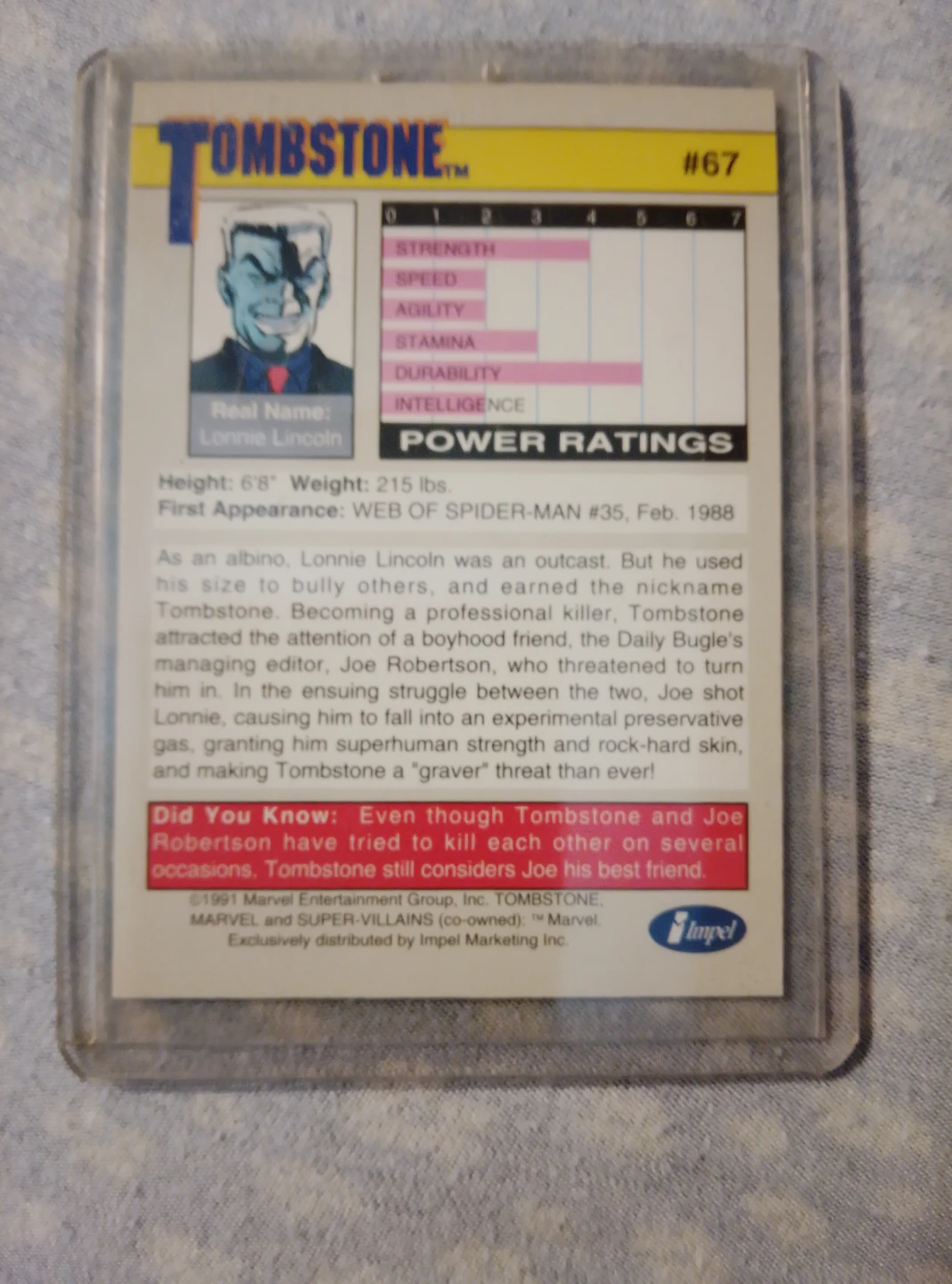 Tombstone #67 Marvel Trading Card