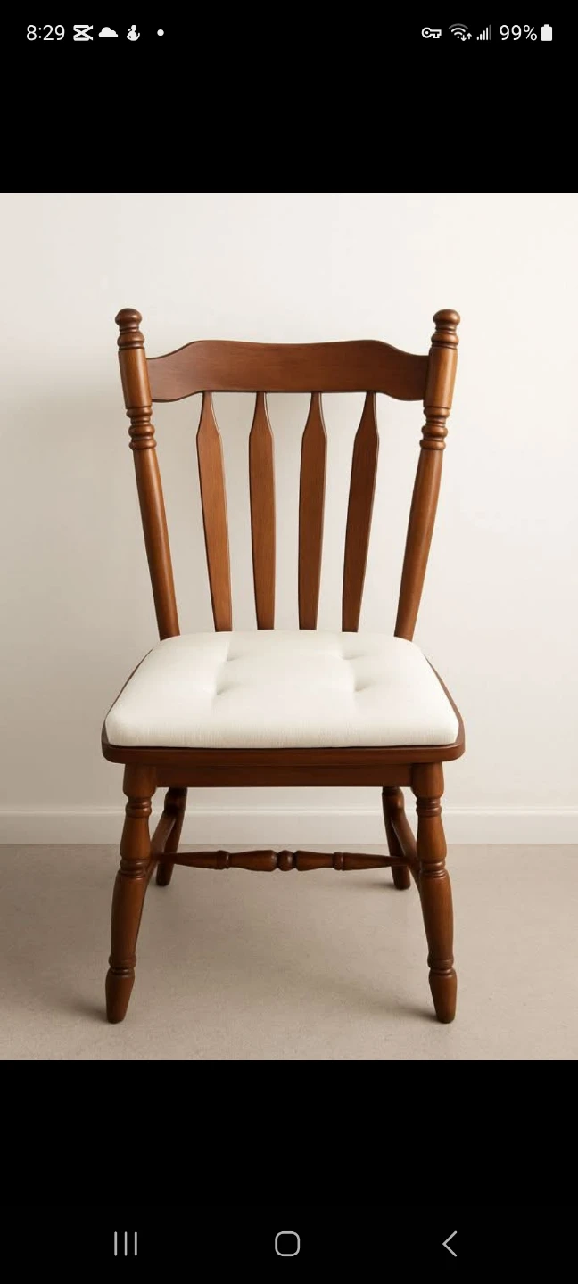 Four Wooden Chairs with White Cushion