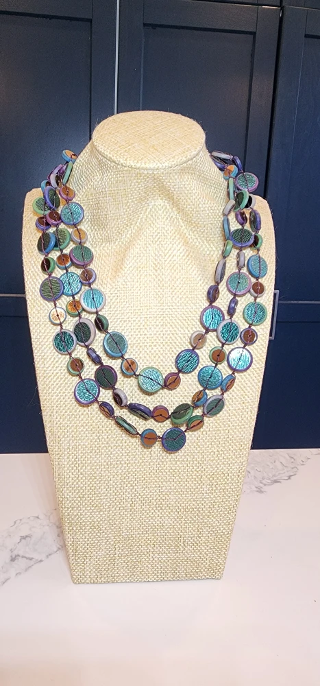 Multi-Strand Disc Necklace – Teal, Green & Purple Tones - photo 3