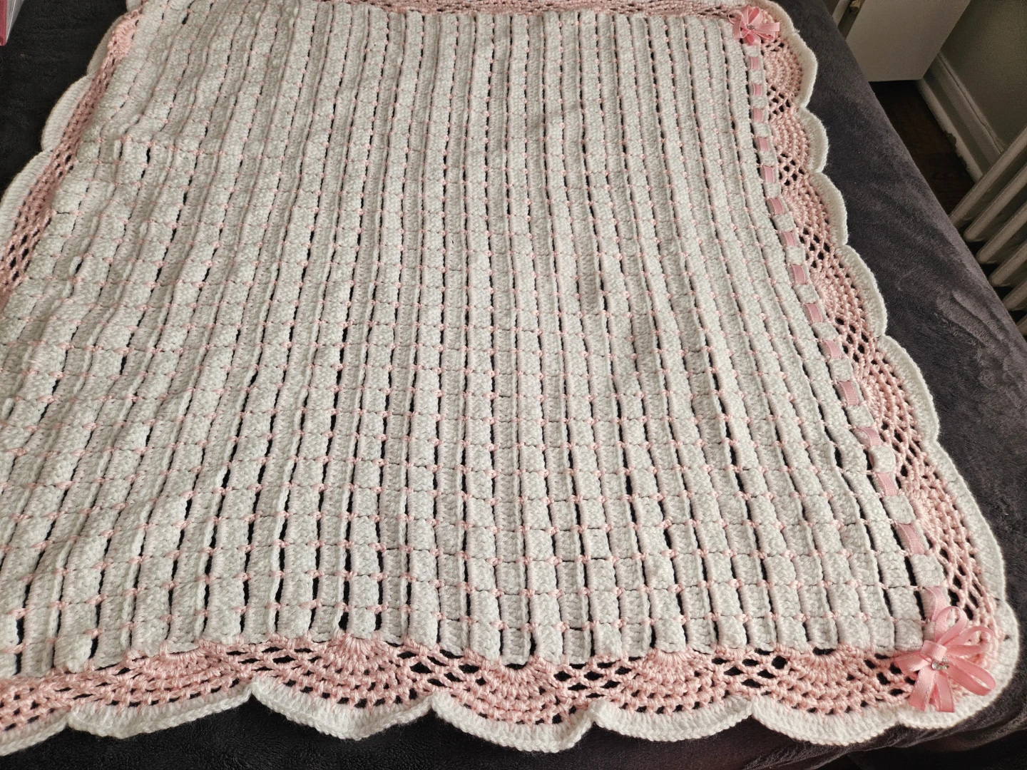 Handmade Crochet Baby Blanket - Pink & White - photo 2