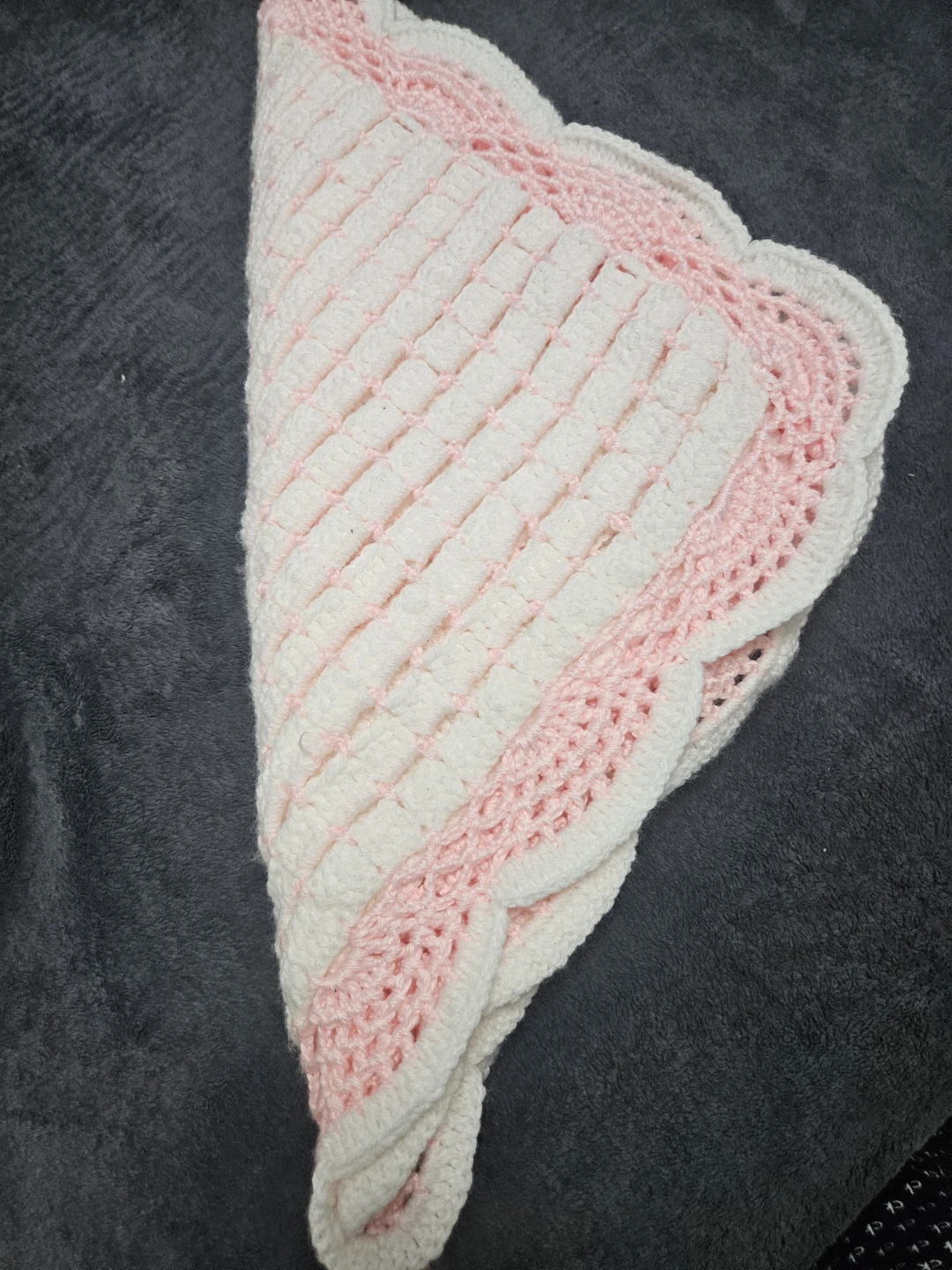 Handmade Crochet Baby Blanket - Pink & White - photo 3