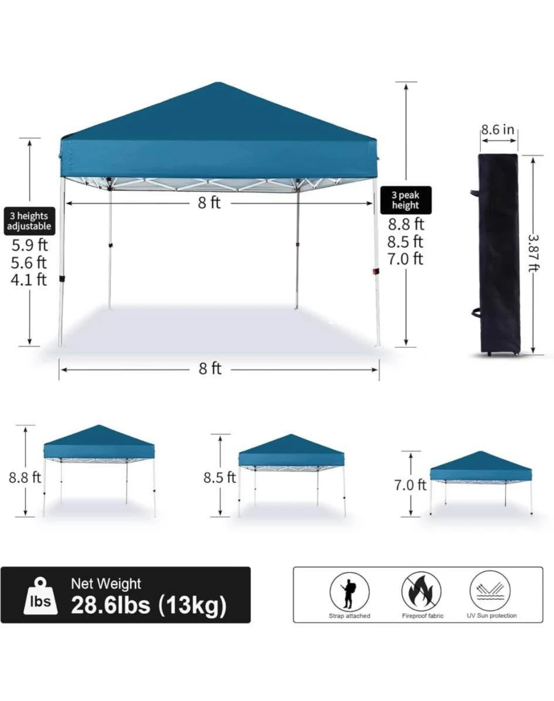 Blue Canopy Tent, 8x8 ft - photo 4