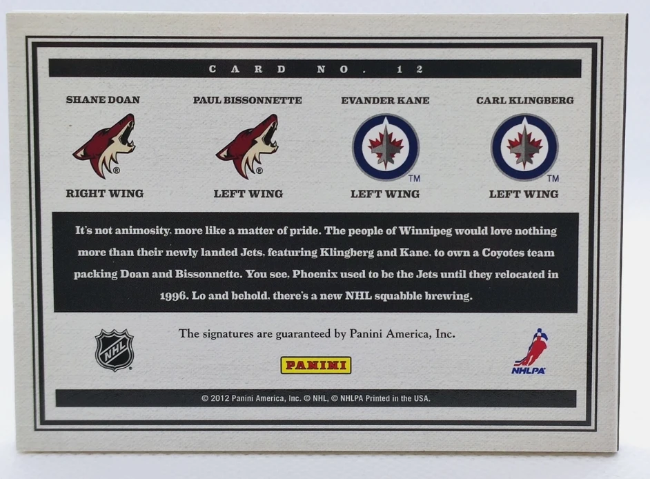 Panini Contenders Hockey Card - Shane Doan, Paul Bissonnette - photo 2
