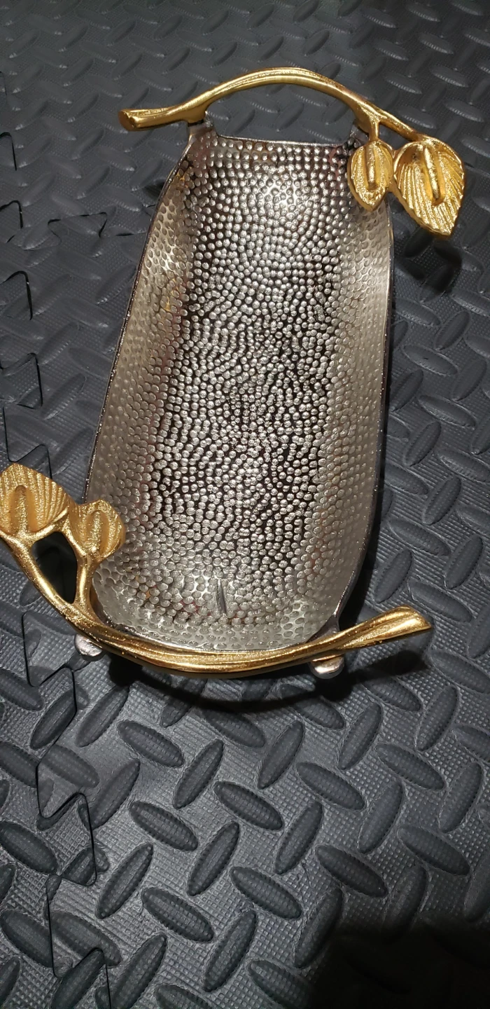 Decorative Metal Tray with Gold Accents