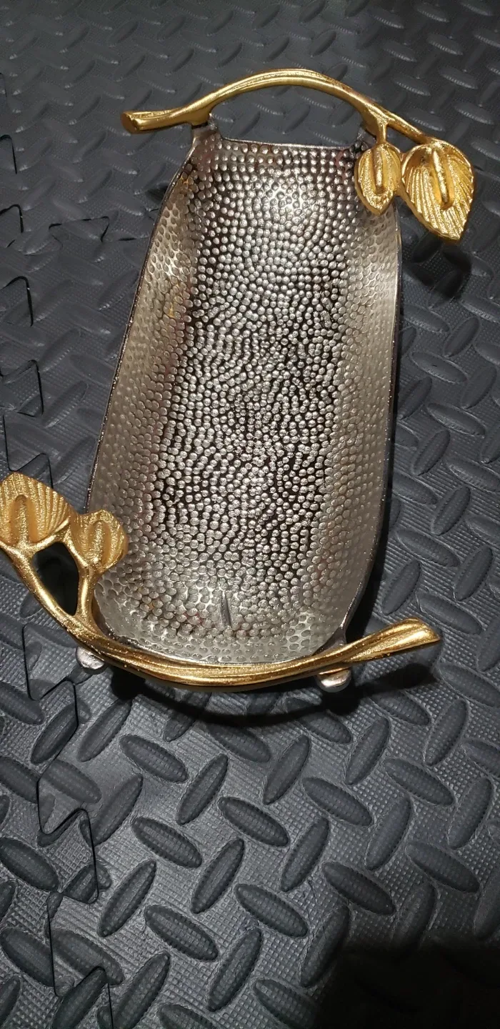 Decorative Metal Tray with Gold Accents