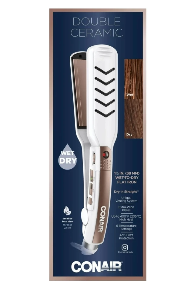 New in box...Conair Double Ceramic Flat Iron - Wet to Dry