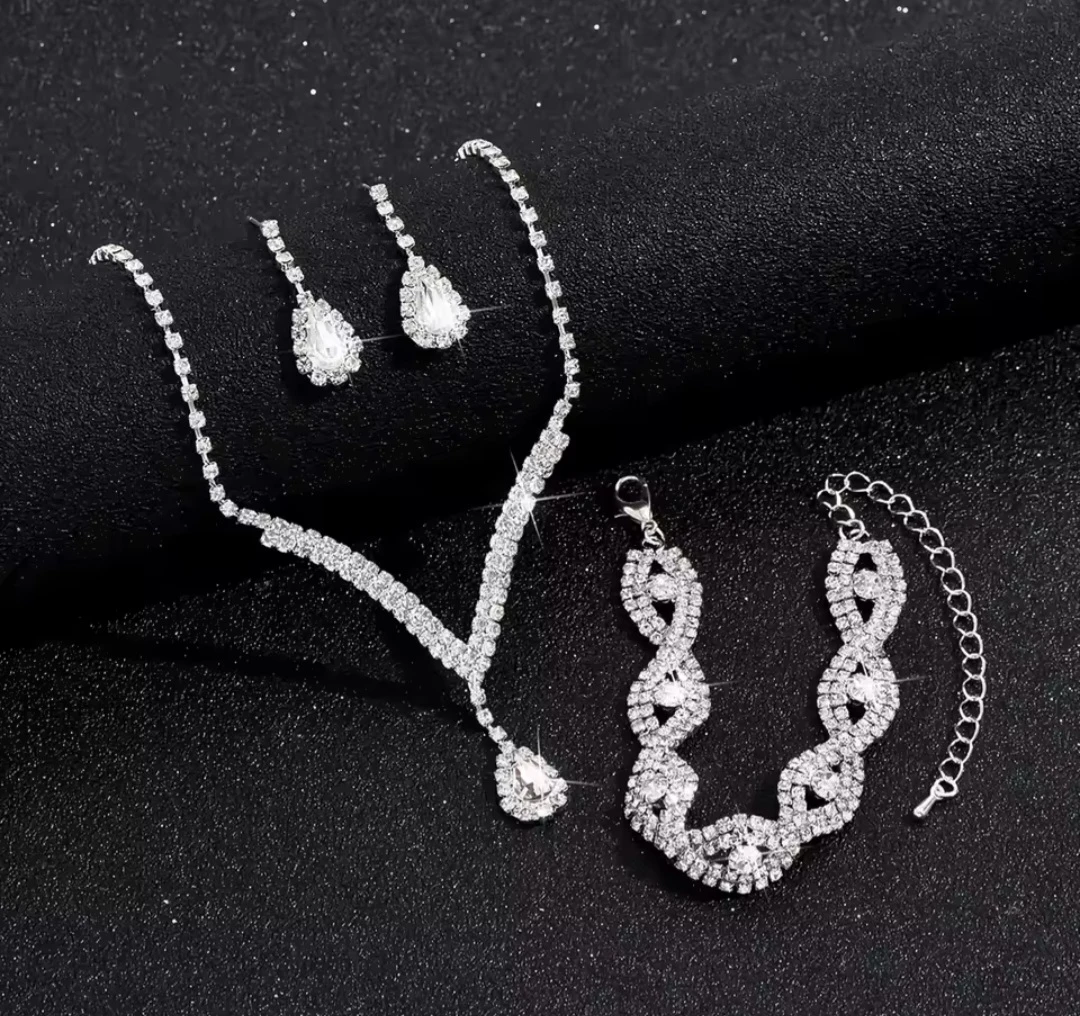 Rhinestone Jewellery Set - Necklace, Bracelet & Earrings