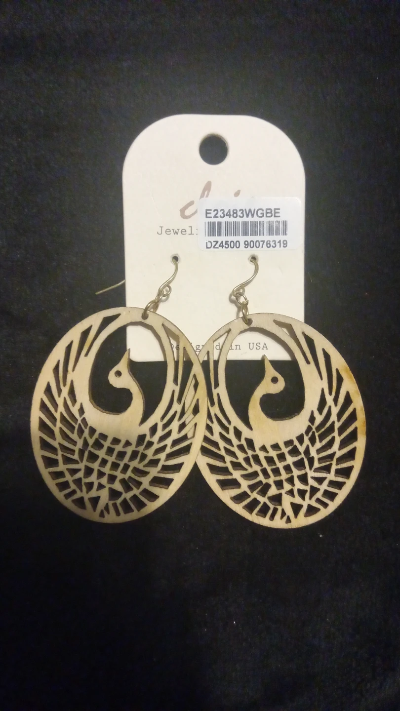 Wood Carved Cat Earrings