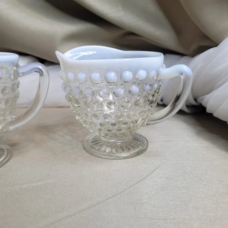Vintage Anchor Hocking Moonstone Hobnail Cream and Sugar Set image indicator(3)