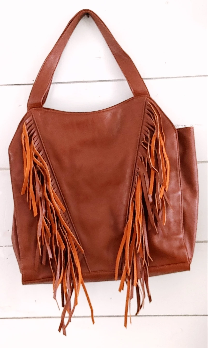 Kensie Brown Faux Leather Fringe Tote Bag