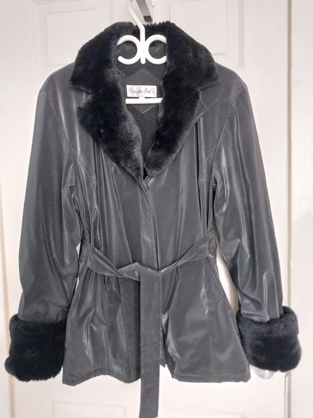 Unique Int'l Black Faux Fur Trim. Coat-Size M. Non-negotiable.