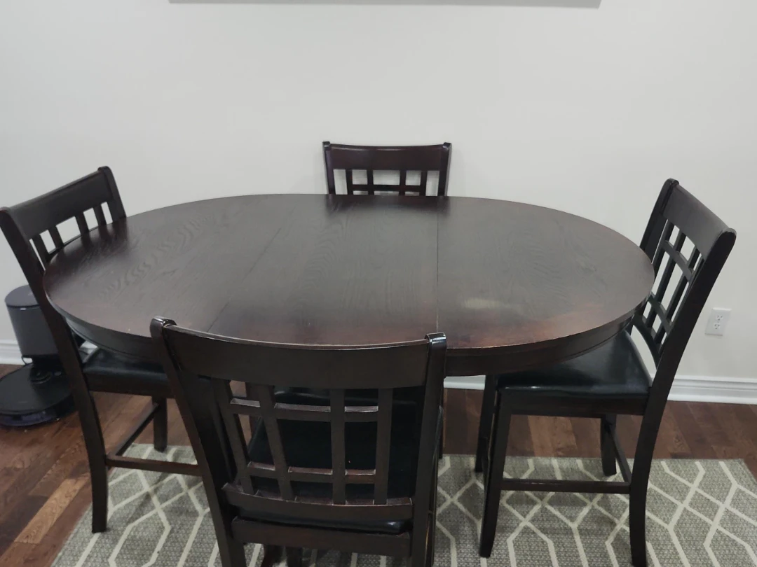 Dark Wood Round Dining Table w/ 4 Chairs