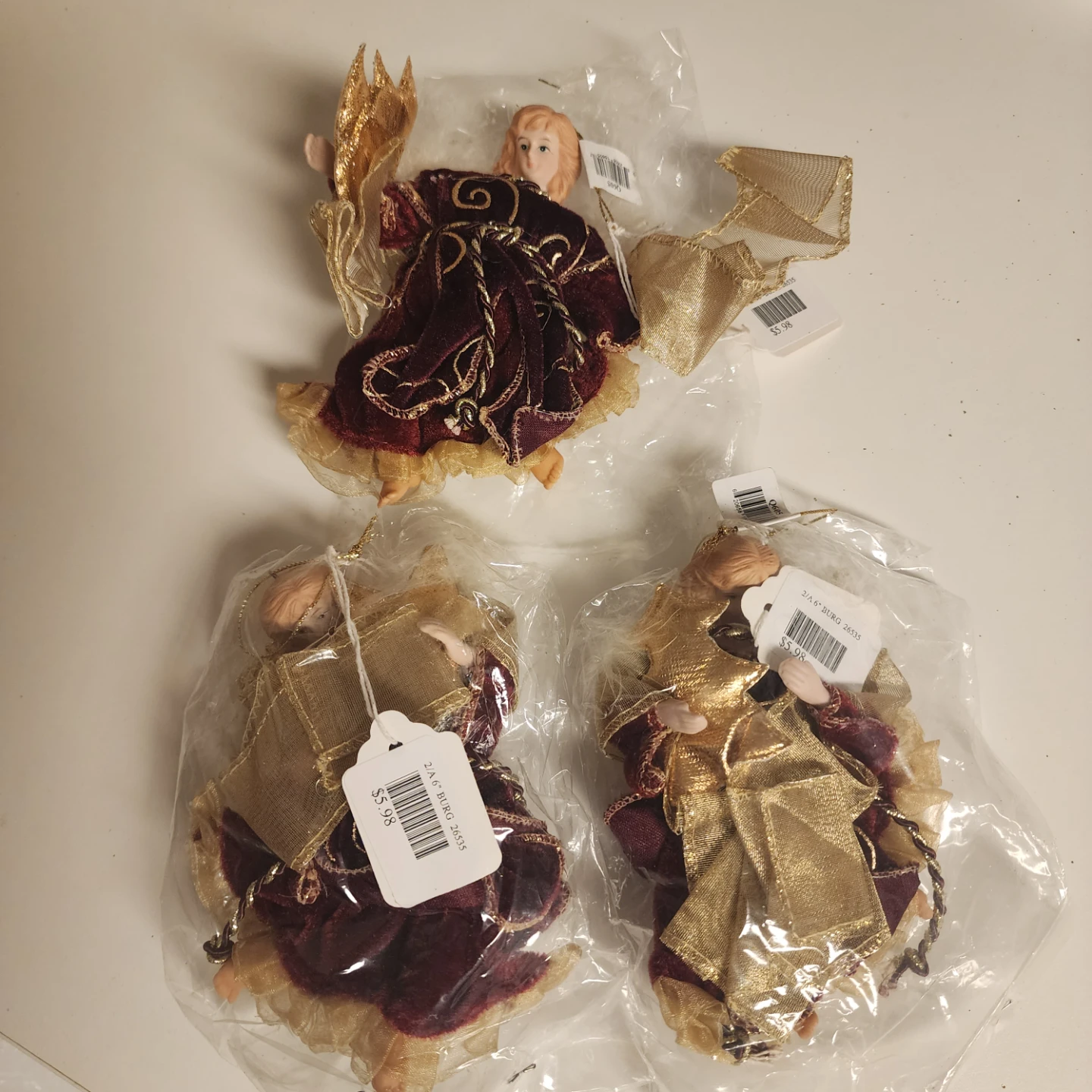 3 X Angel Christmas Ornaments, Burgundy, 6" - photo 2