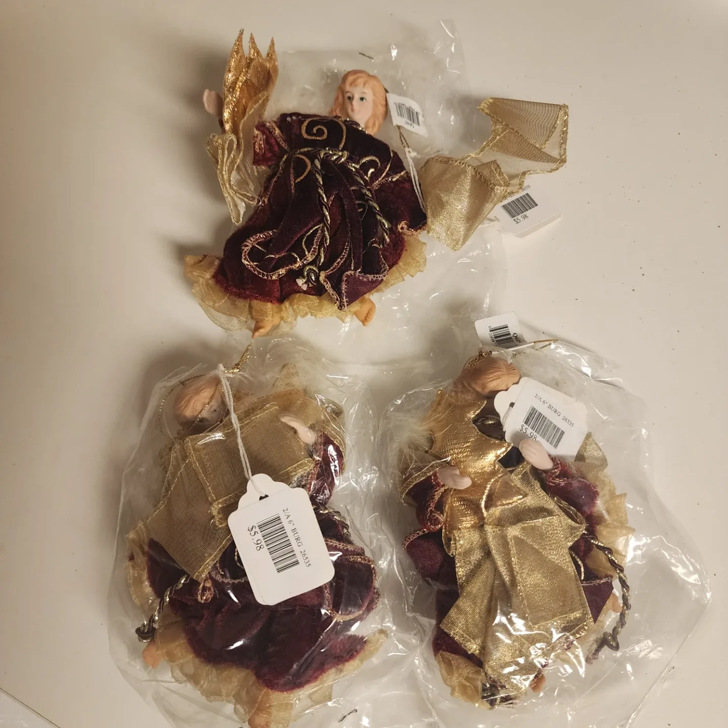 3 X Angel Christmas Ornaments, Burgundy, 6" image indicator(2)