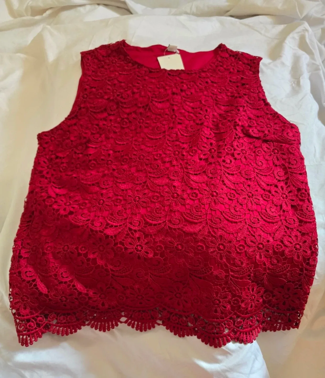Uniqlo Beautiful Red Lace Sleeveless Top - Size M New #Cleanout