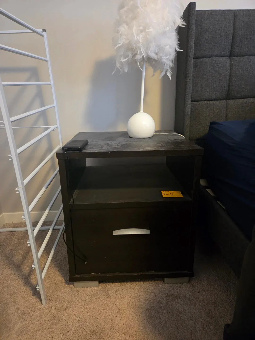 Black Bedside Table with Drawer