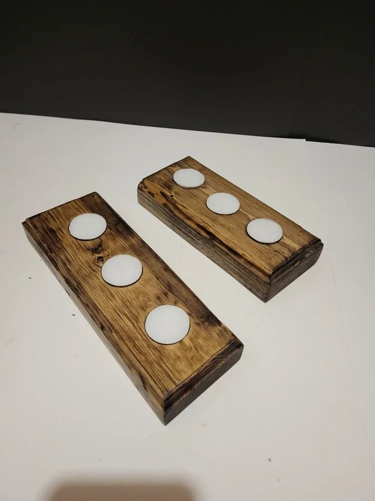 Handmade 3 Tea Light Candle Wooden Holders image indicator(2)