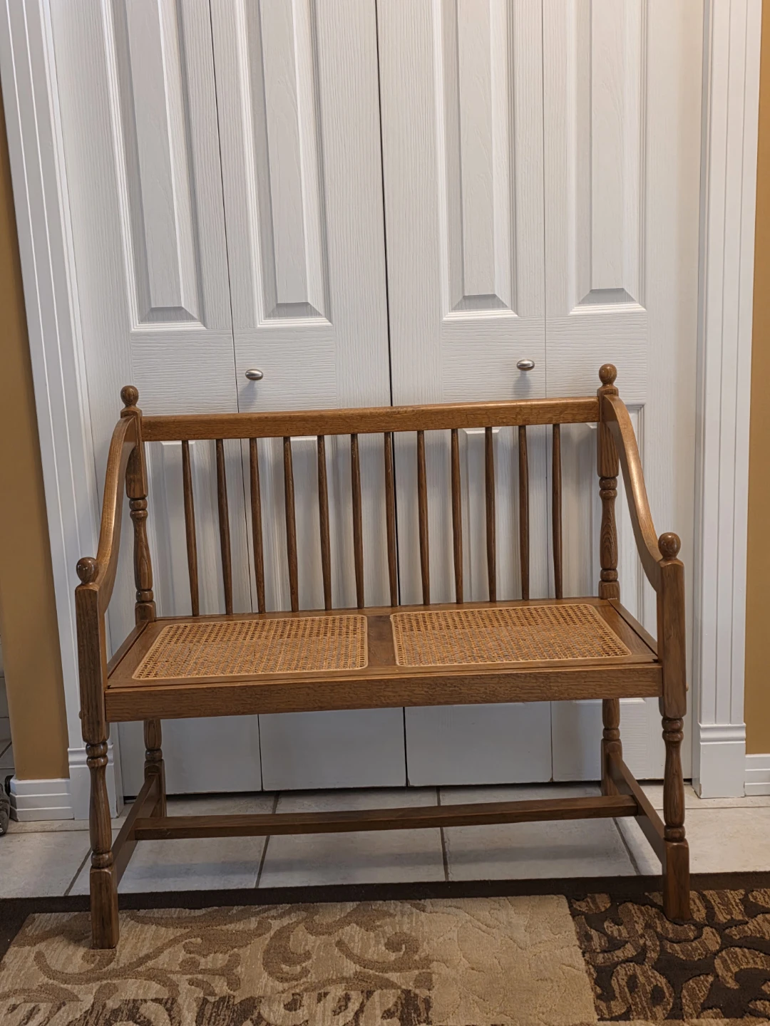 Wooden Bench with Woven Seat