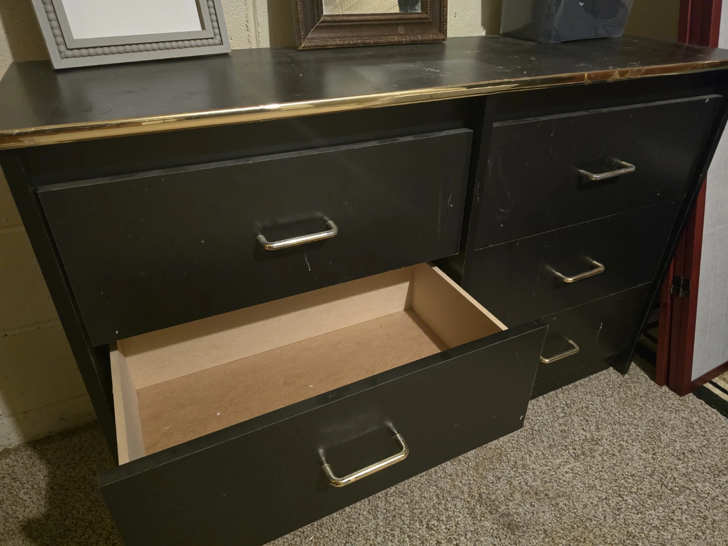 Black 6 Drawer Dresser with Gold Trim and Handles - photo 3