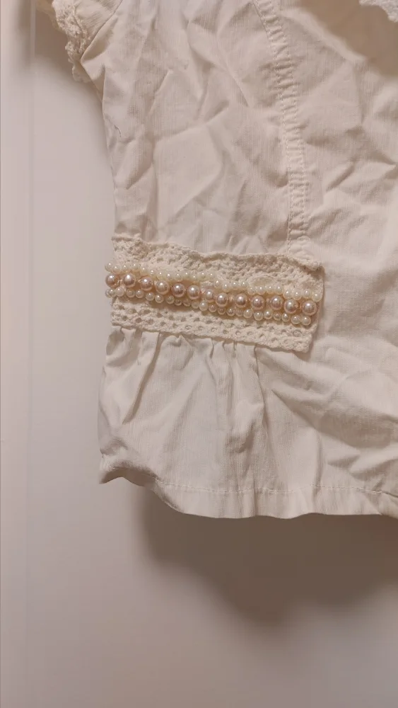 White Short Sleeve Button-Up Top size small image indicator(2)