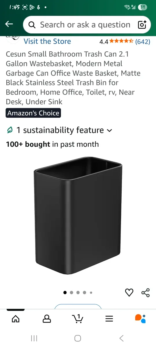 Cesun Small Black Trash Can - 2.1 Gallon