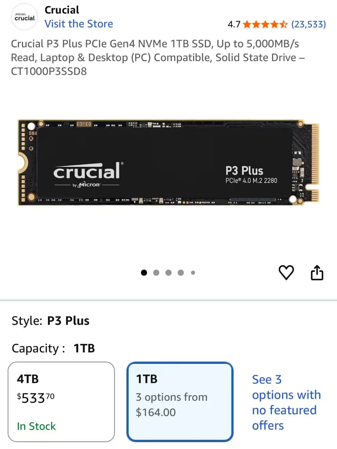 New Crucial P3 Plus 1TB PCIe Gen4 NVMe SSD - photo 2