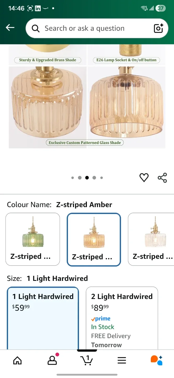 Z-striped Amber Pendant Light - 1 Light Hardwired image indicator(4)