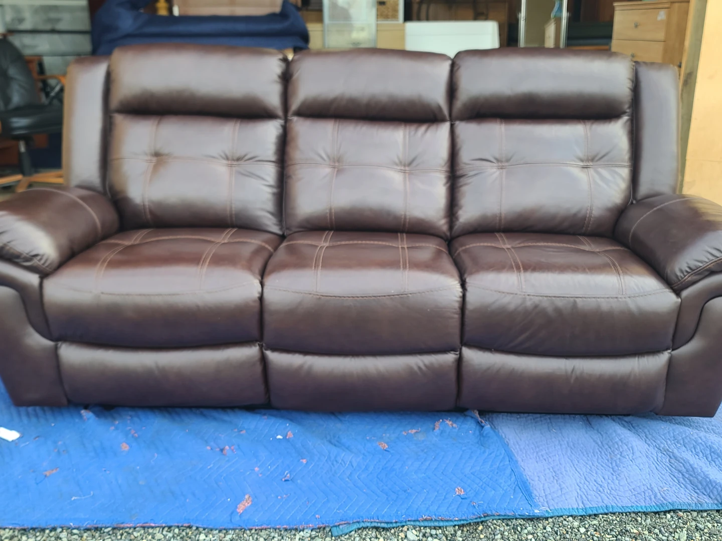 Brown Leather Reclining Sofa- Very Comfortable