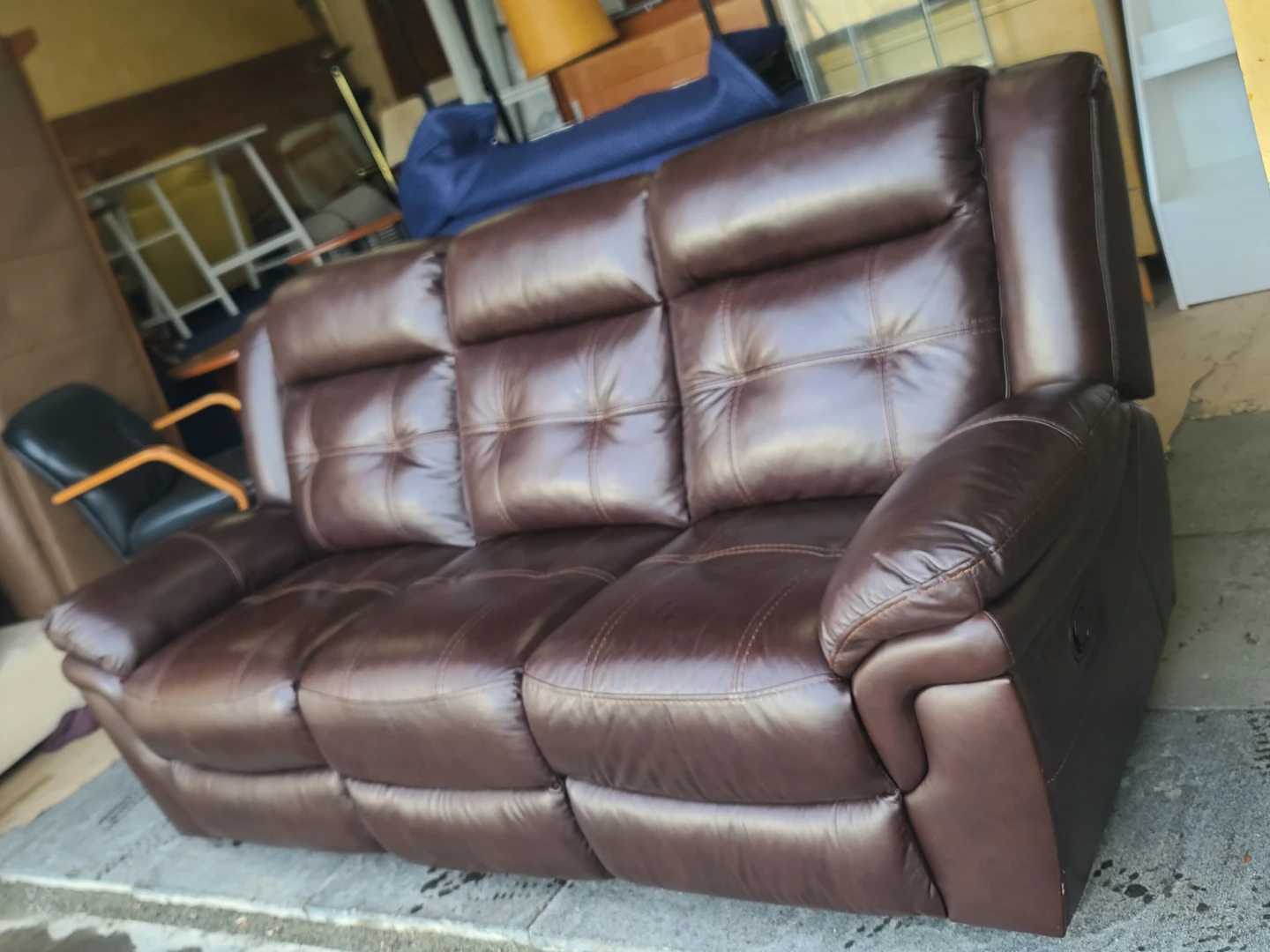 Brown Leather Reclining Sofa- Very Comfortable - photo 2