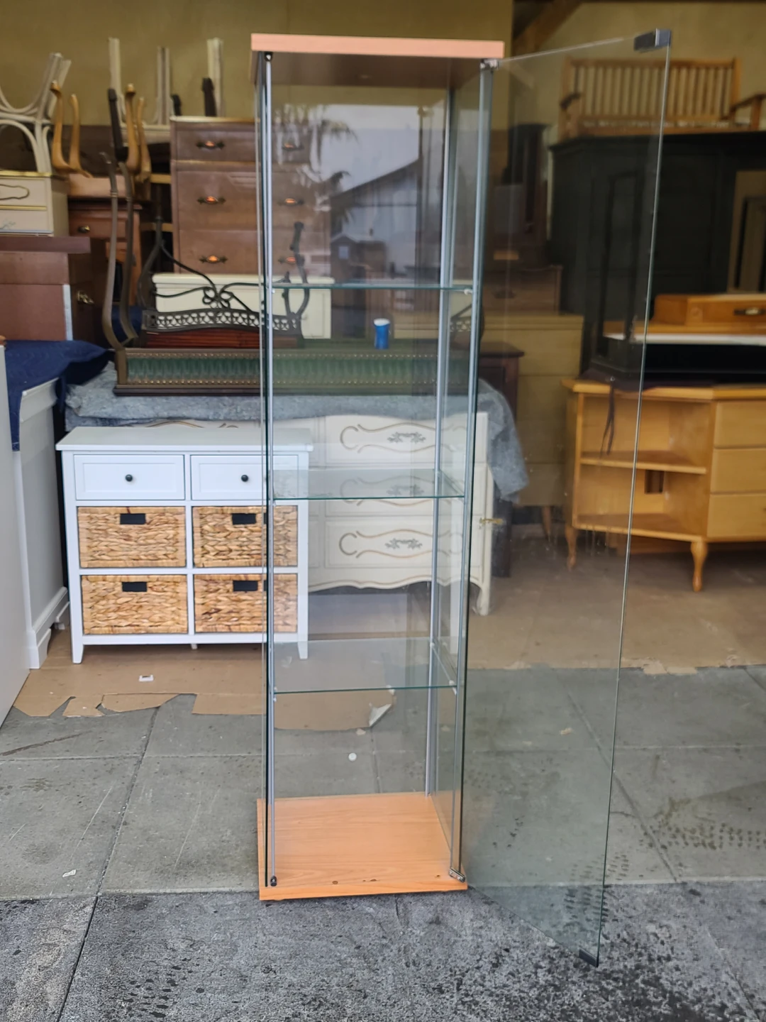 Glass Display Cabinet with Wood Trim