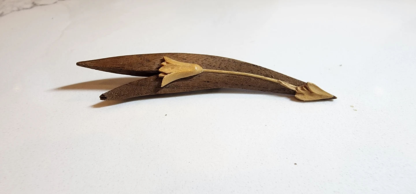 Hand Carved Wooden Flower Brooch