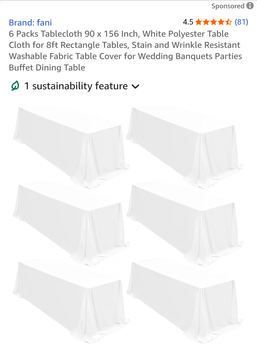 6 pack White Polyester Tablecloth 90 x 156 Inch - photo 2