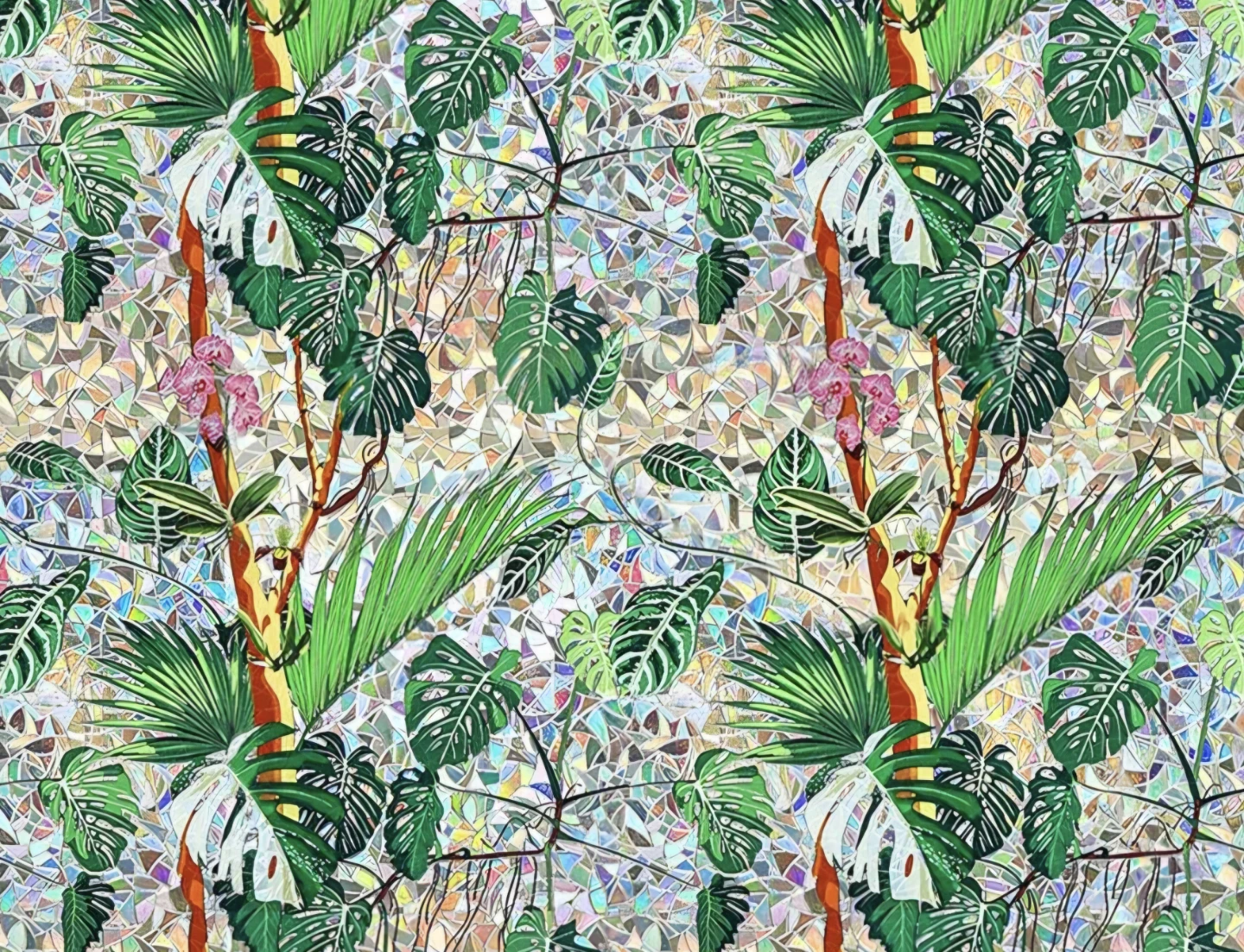 Window Privacy Film, Reusable (Leafy Wonder Rainbow) 17.5"x78.7"