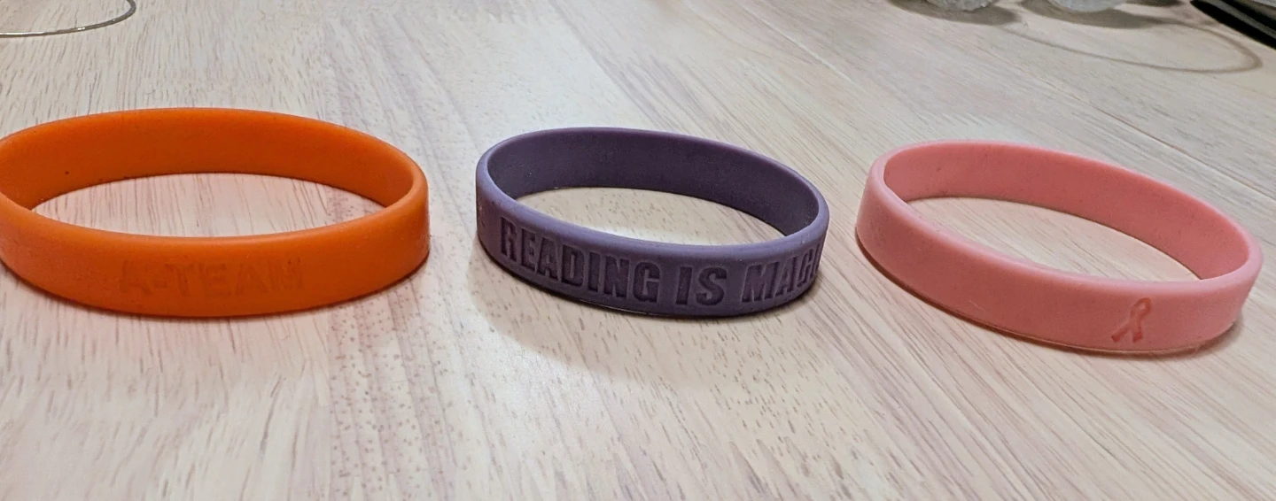 3 Rubber Bracelets: A-Team, Reading, Breast Cancer Awareness - photo 2