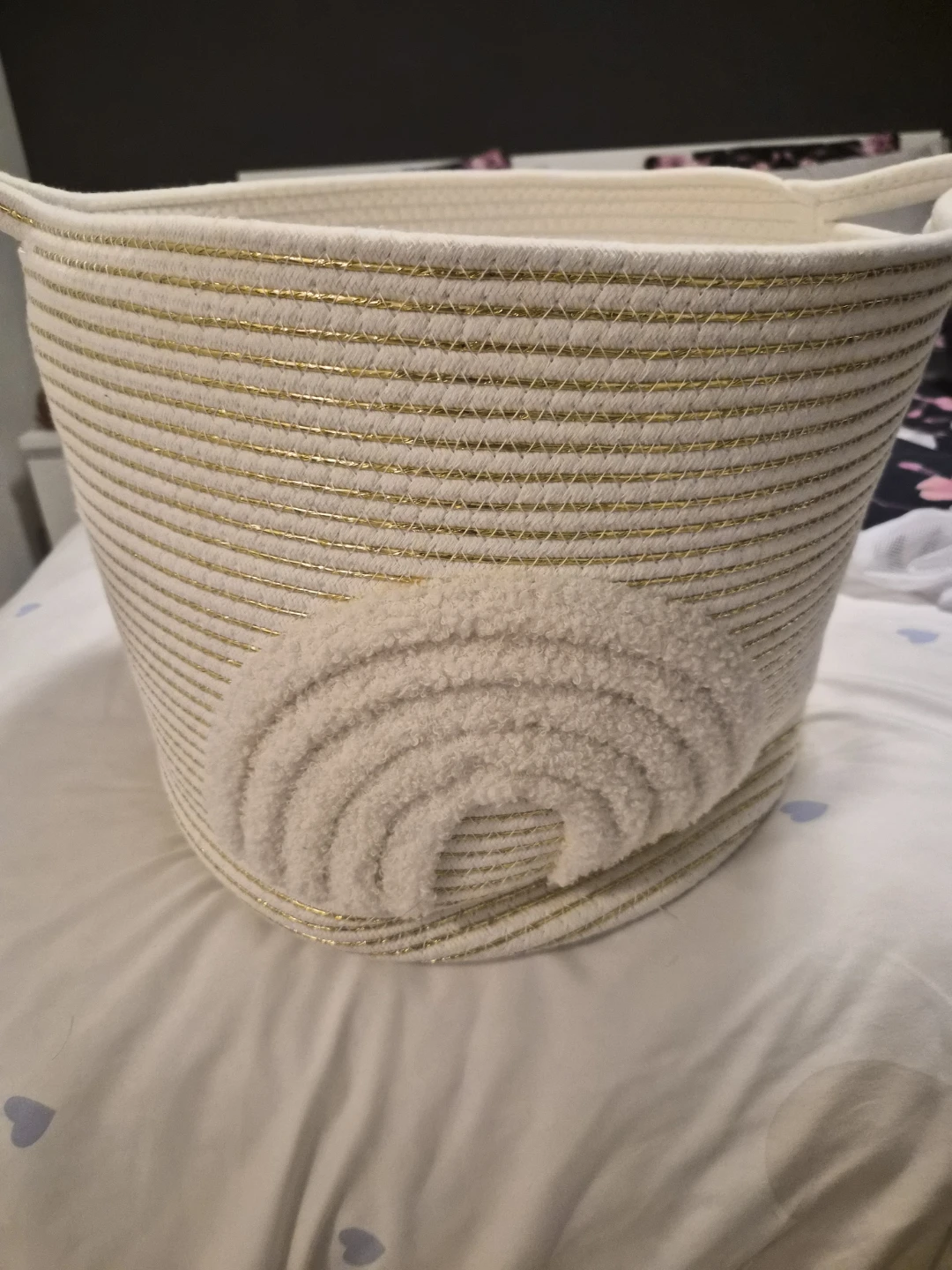 White & Gold Rope Storage Basket with Rainbow