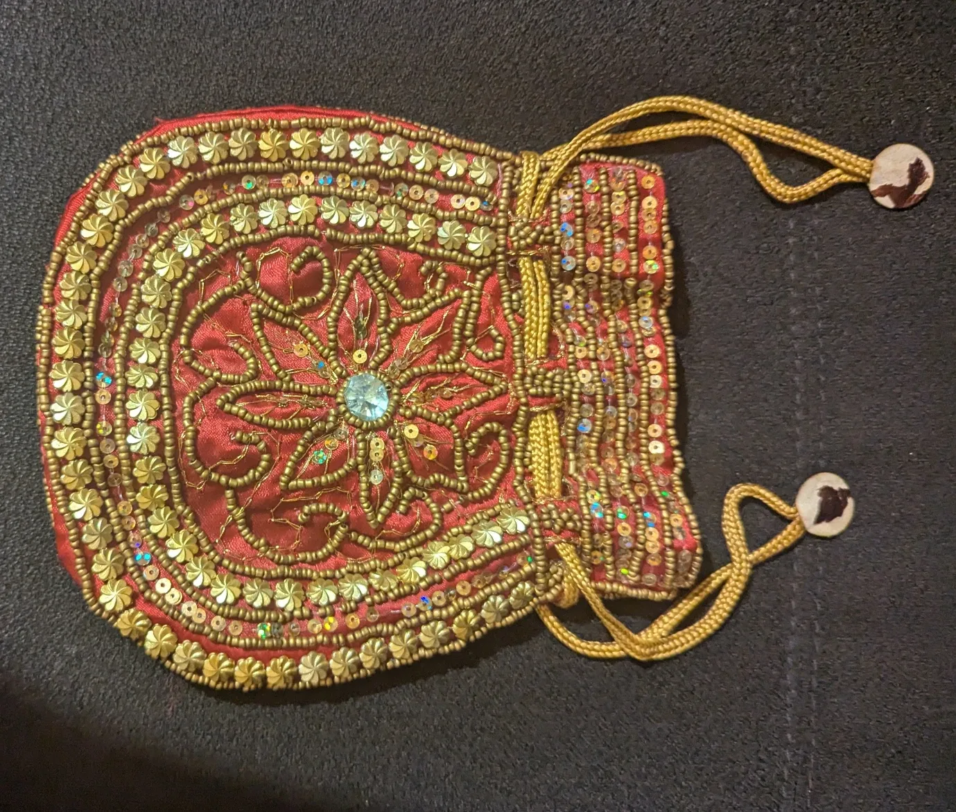Red Beaded Drawstring Pouch