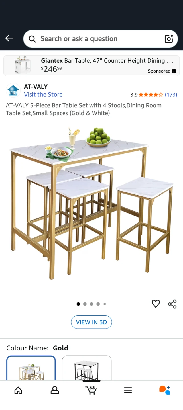 AT-VALY 5-Piece Bar Table Set (Gold & White)