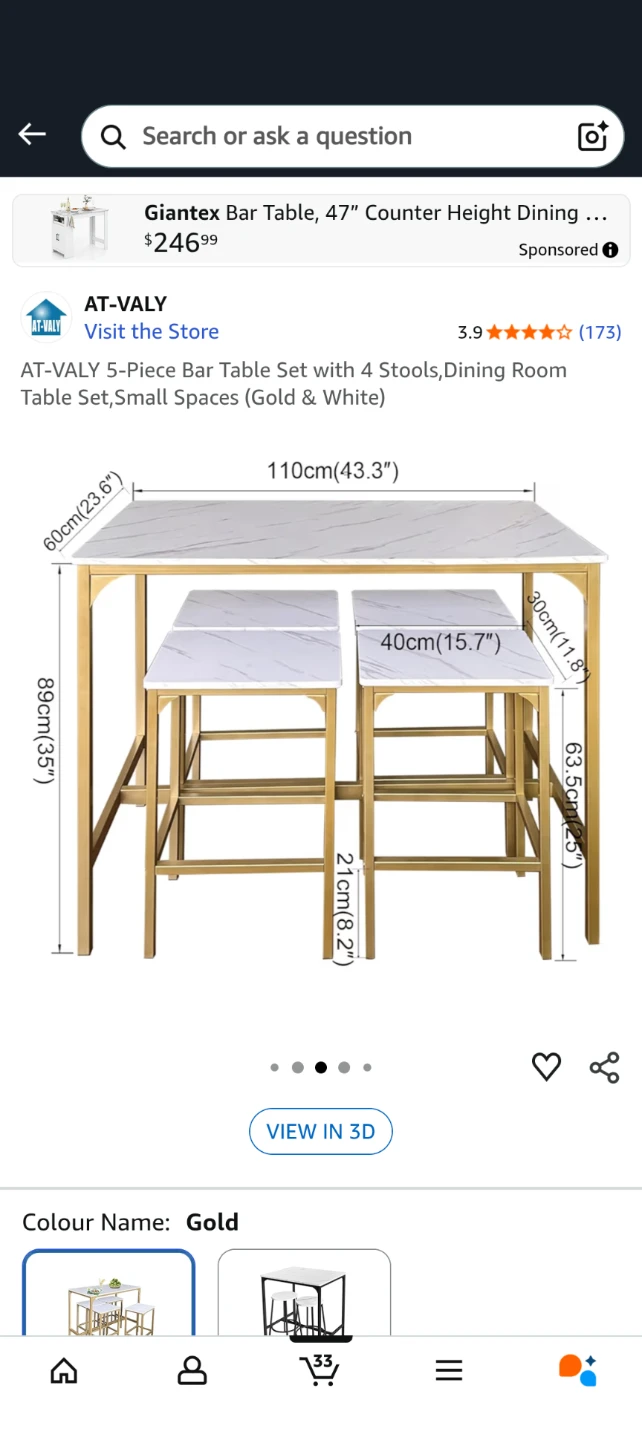 AT-VALY 5-Piece Bar Table Set (Gold & White) - photo 2