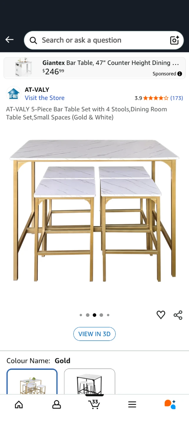 AT-VALY 5-Piece Bar Table Set (Gold & White) - photo 3