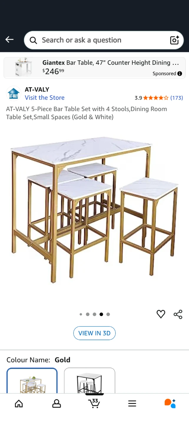 AT-VALY 5-Piece Bar Table Set (Gold & White) - photo 4