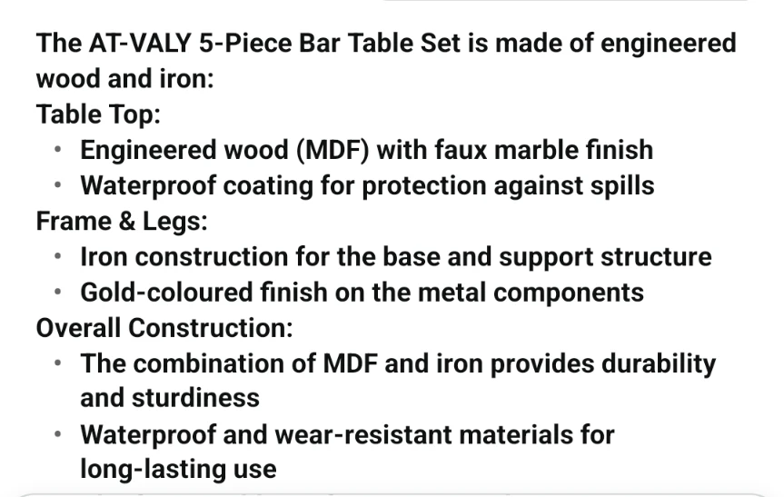AT-VALY 5-Piece Bar Table Set (Gold & White) - photo 5