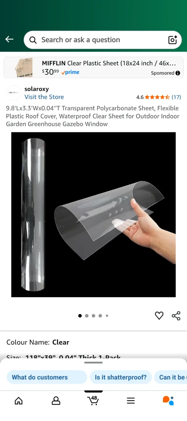 9.8’Lx3.3’Wx0.04’'T Transparent Polycarbonate Sheet