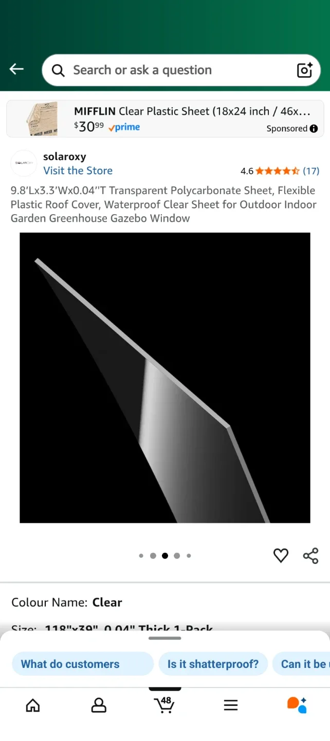 9.8’Lx3.3’Wx0.04’'T Transparent Polycarbonate Sheet image indicator(4)