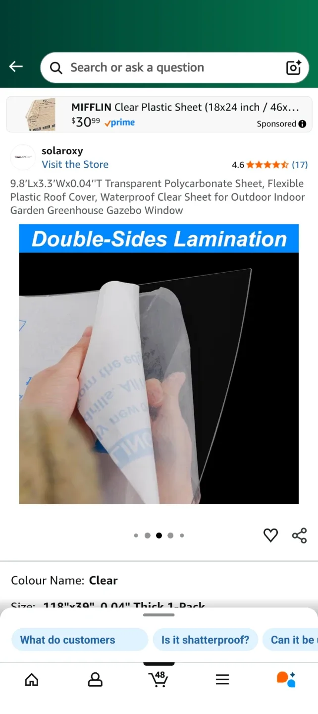 9.8’Lx3.3’Wx0.04’'T Transparent Polycarbonate Sheet image indicator(5)