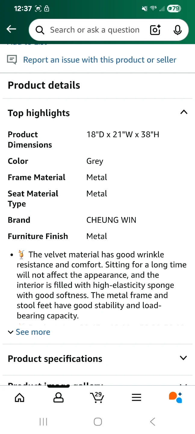 CHEUNG WIN Velvet Bar Stools - Set of 2 - photo 4
